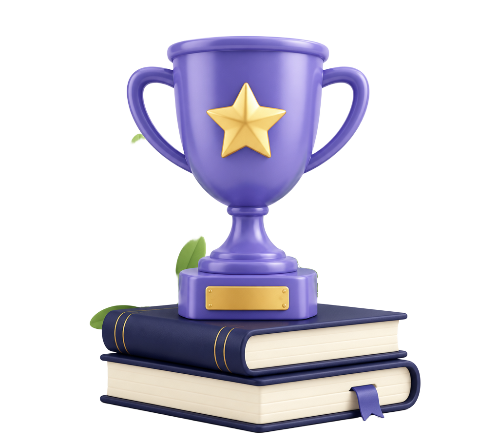 Trophy on a stack of books